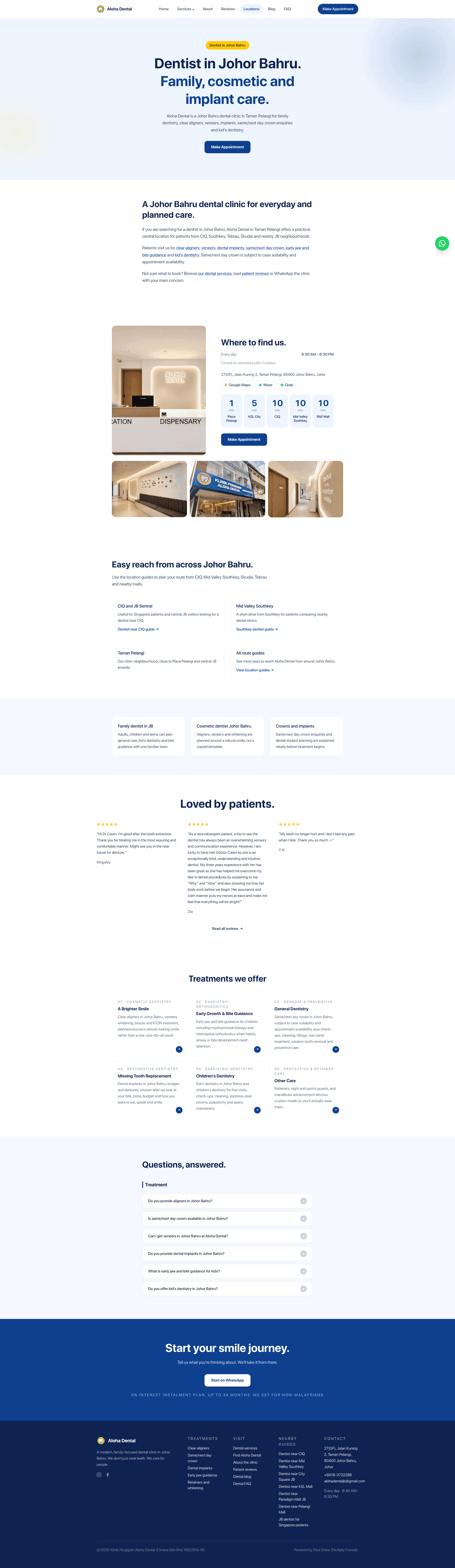 Aloha Dental Johor Bahru local SEO page screenshot
