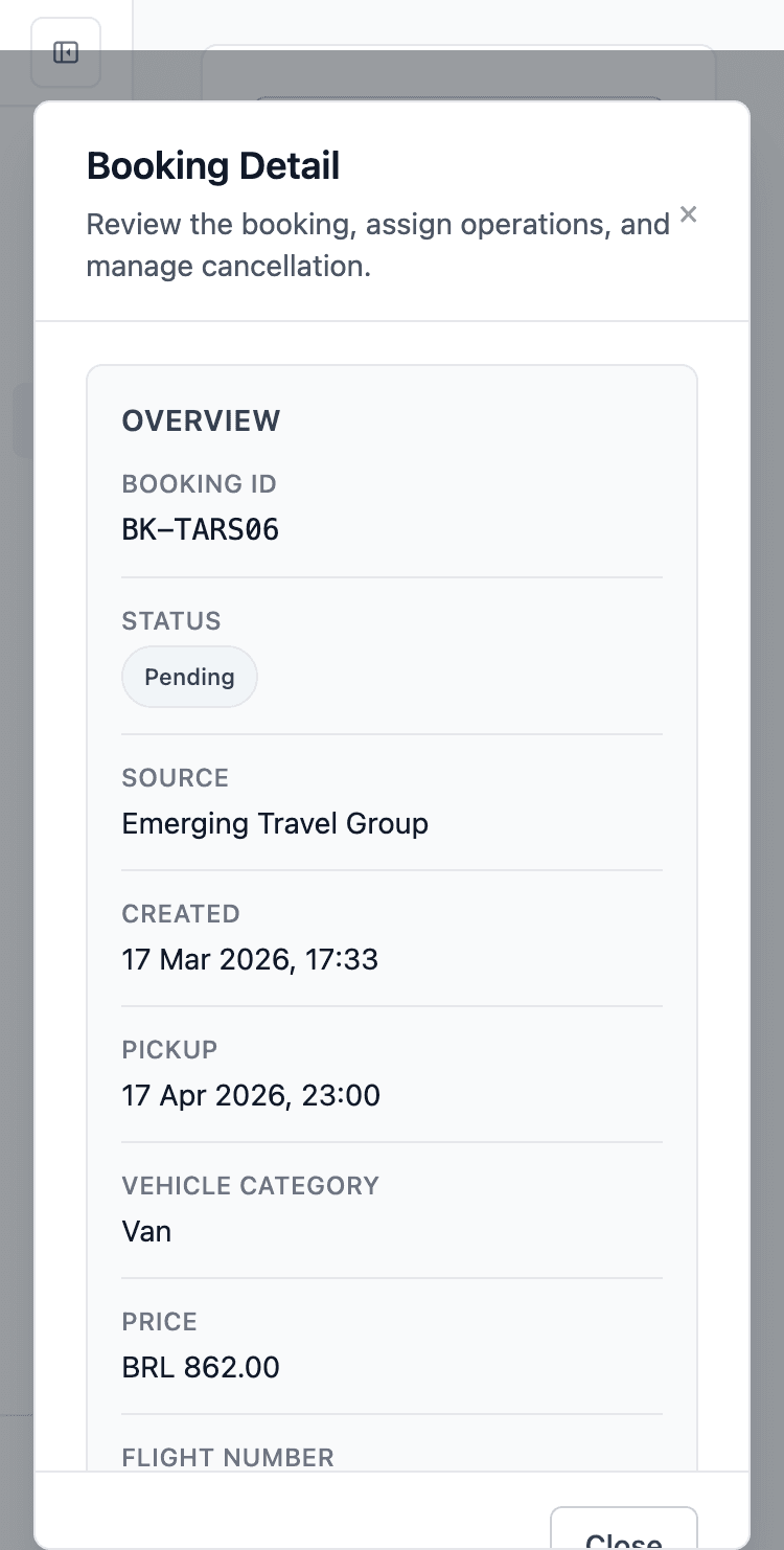 Fleevigo Premium booking detail mobile screen