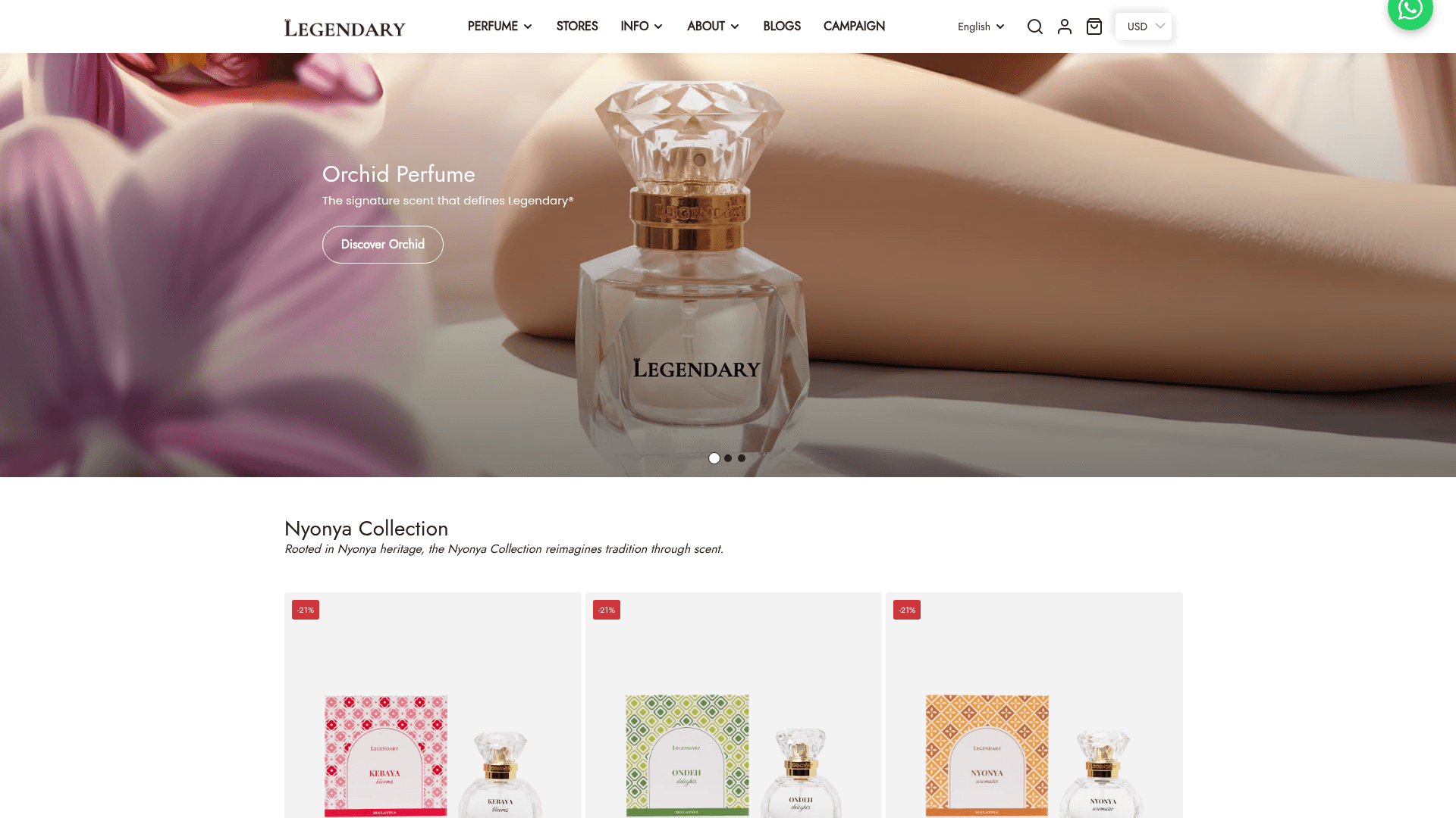 Legendary Perfume desktop homepage screenshot
