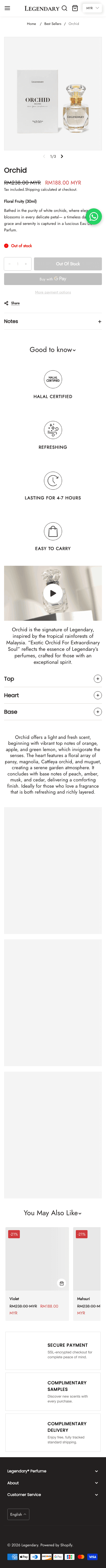 Legendary Perfume mobile Orchid product page screenshot