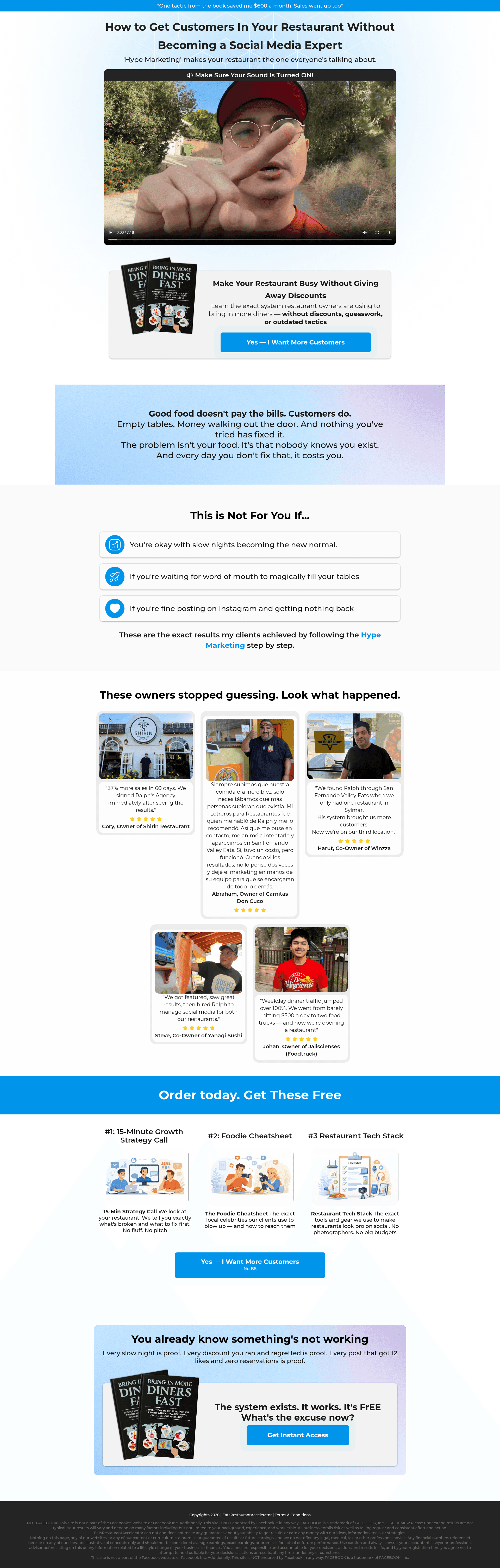 Eats Restaurant Accelerator lead generation funnel screenshot